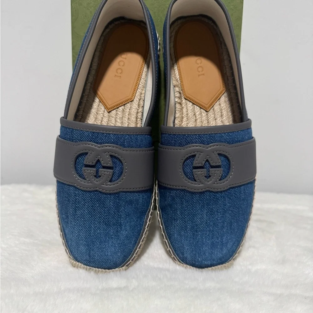 Men's Gucci Interlocking G Blue Denim Espadrille Size 7 US 7.5 Made In Spain - Picture 7 of 9